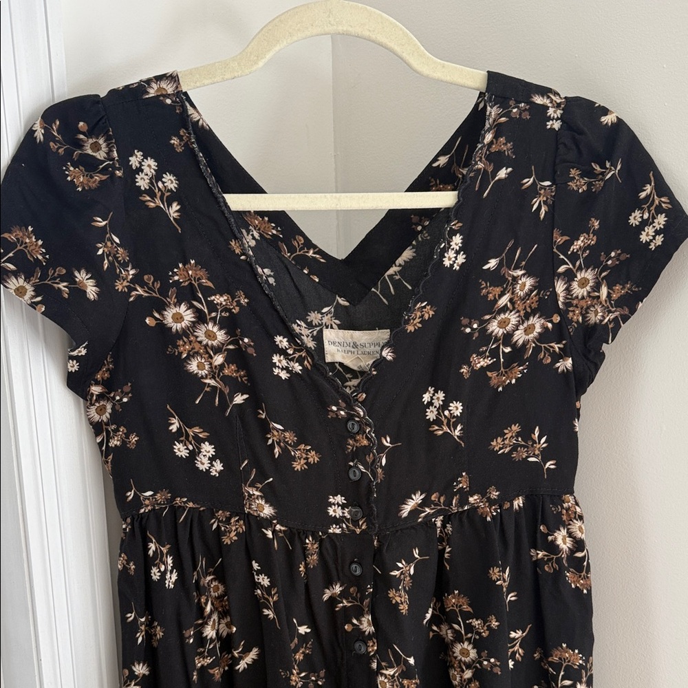 Denim & Supply Ralph Lauren Black Floral V-Neck Mini Dress